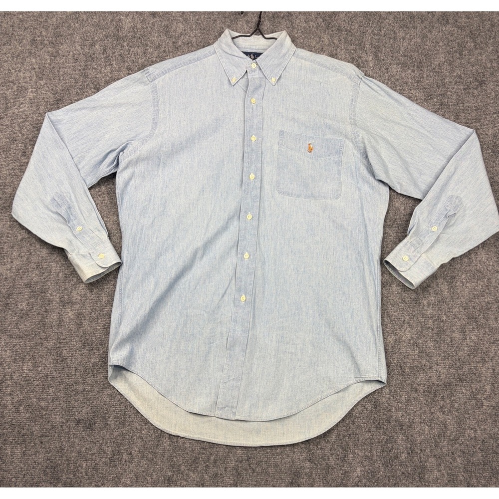 Ralph Lauren Classic Fit Chambray Denim Button Down Shirt Light Blue Small